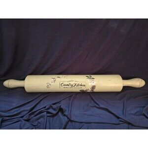 Green Rolling Pin with Flowers Country Kitchen for Décor Only